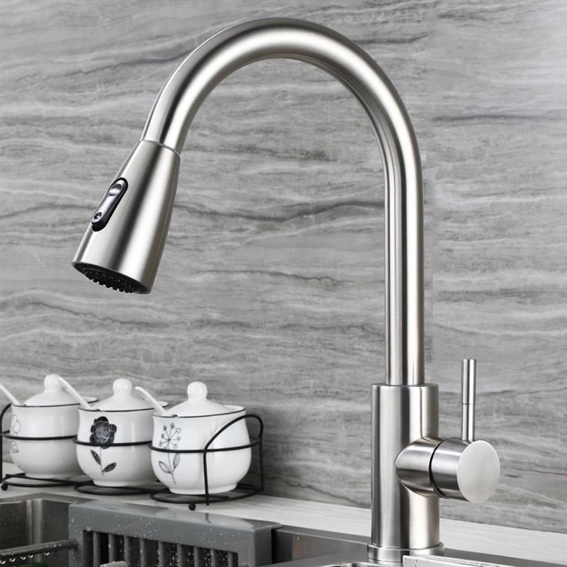 

Смеситель для кухни VGX, кран для мойки с выдвижным изливом, смеситель для горячей и холодной воды на 360°, краны для раковины из нержавеющей стали 304, матовый черный F608-201