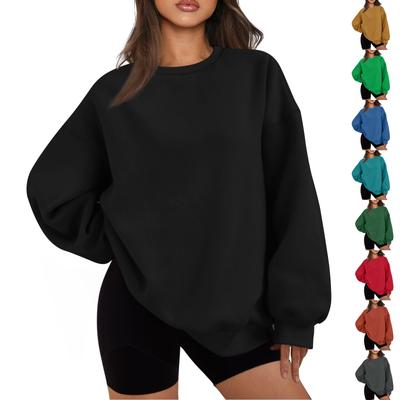 Women's Casual Fashion Long Sleeve Solid Color Round Neck Sweatshirt Top