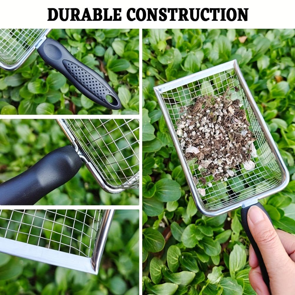 Ciur metalic robust pentru sol de grădină cu mâner ergonomic, plasă pentru compost și roci pentru grădinărit, pregătirea solului, amenajarea peisajului, unealtă de grădină durabilă