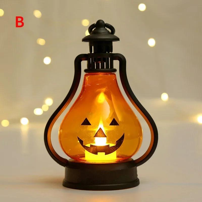 1 Pcs New Portable Halloween LED Lantern Pumpkin Ghost Shape Horror Wind Light Desktop Decoration For Home Bar Festival Use