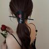 Chinese Style Hair Stick Rose Flower Printing Faux Leather Decor Hair Chopsticks DIY Hairstyle Accessory