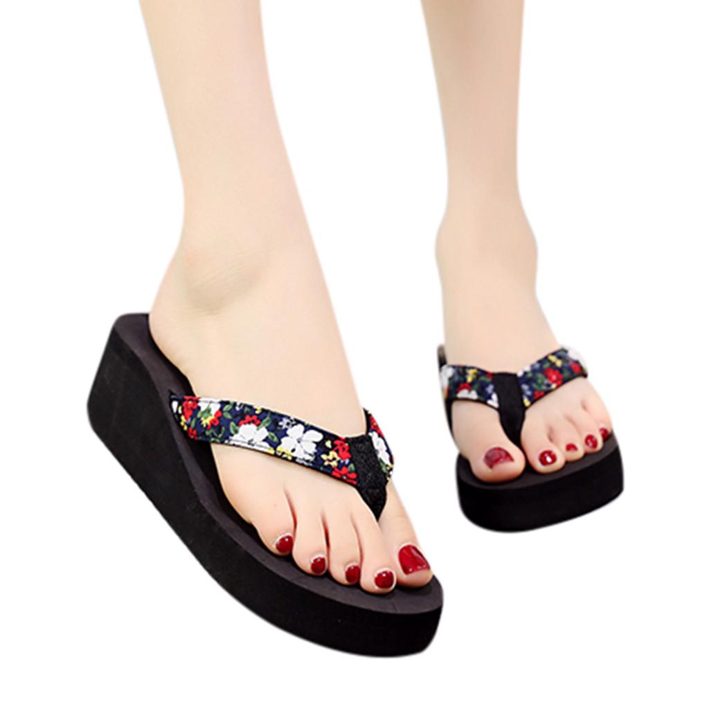 Women Ladies Fashion Summer Flowers Bohemian Style Slippers Beach Sandals Shoes