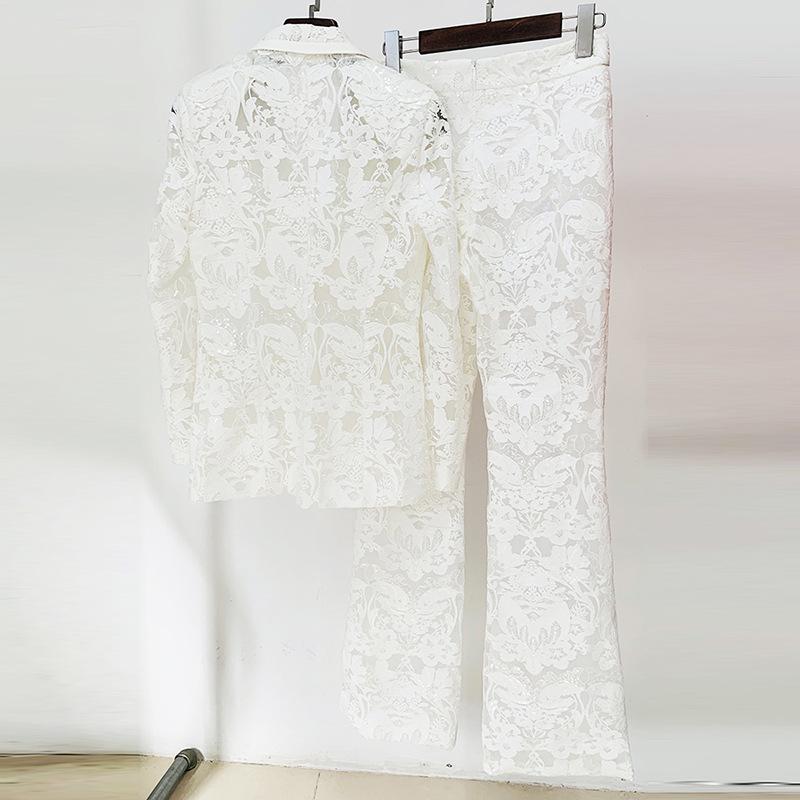 Completo e Pantaloni in Rete Ricamata con Paillettes di Alta Gamma - Collezione Primavera Inizio 2026