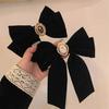 Rich Girl Black Velvet Rose Spring Bow Hair Clip - Retro French Style