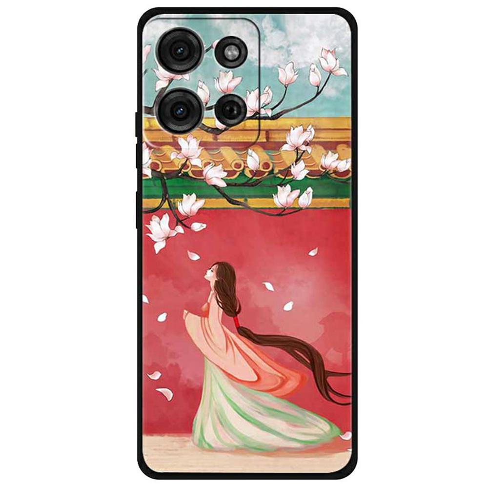 

For Motorola Moto G75 5G Case Pattern Printing Anti-Scratch TPU Phone Cover Peach Blossom Woman