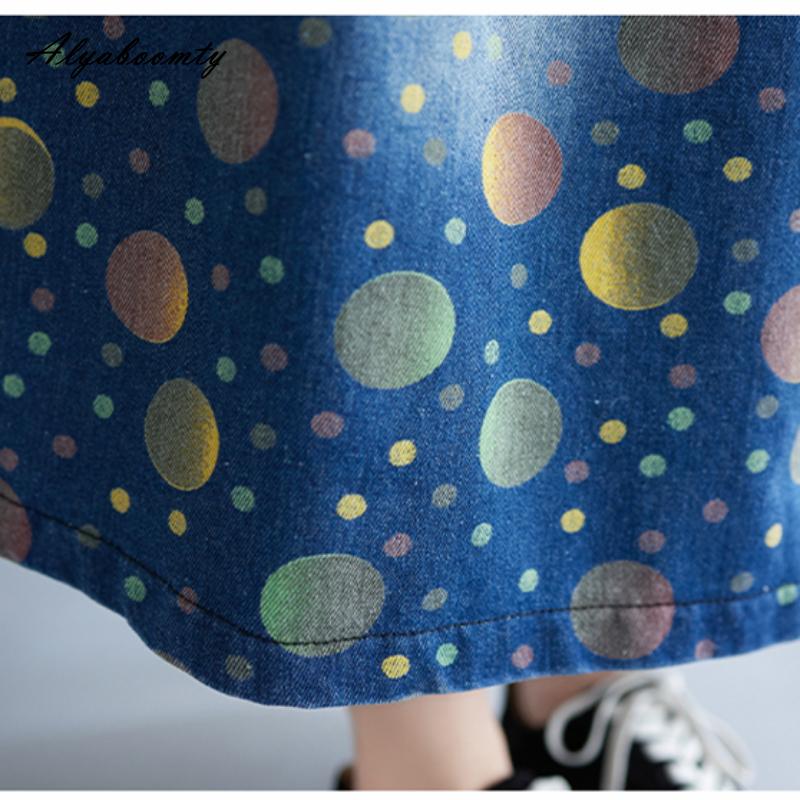 Letní ženy v korejském stylu Potisk Džínovina Midi Sundress Podvazky Vintage Ležérní Šaty s volným šněrováním Stylové pytlovité šaty s kapsami bez rukávů