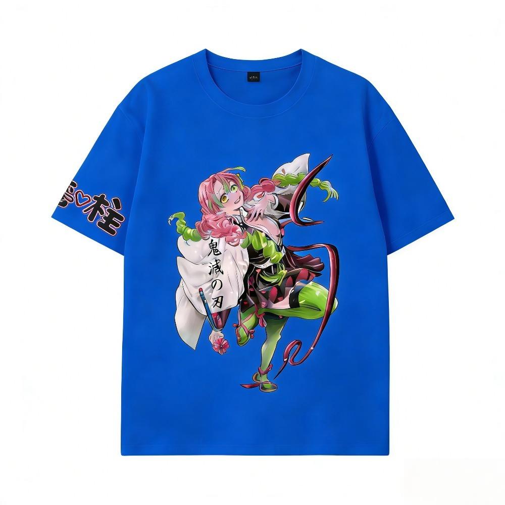 Demon Slayer Mitsuri Kanroji Pure Cotton Tshirt 2026 Summer Anime Printed Loose American Casual Parent Child Short Sleeve Top