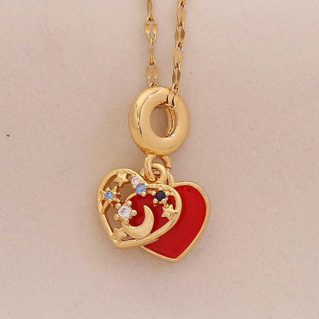 

Fashionable Dripping Oil Heart Hollow Openable Pendant Necklace, Light Luxury Versatile Clavicle Chain