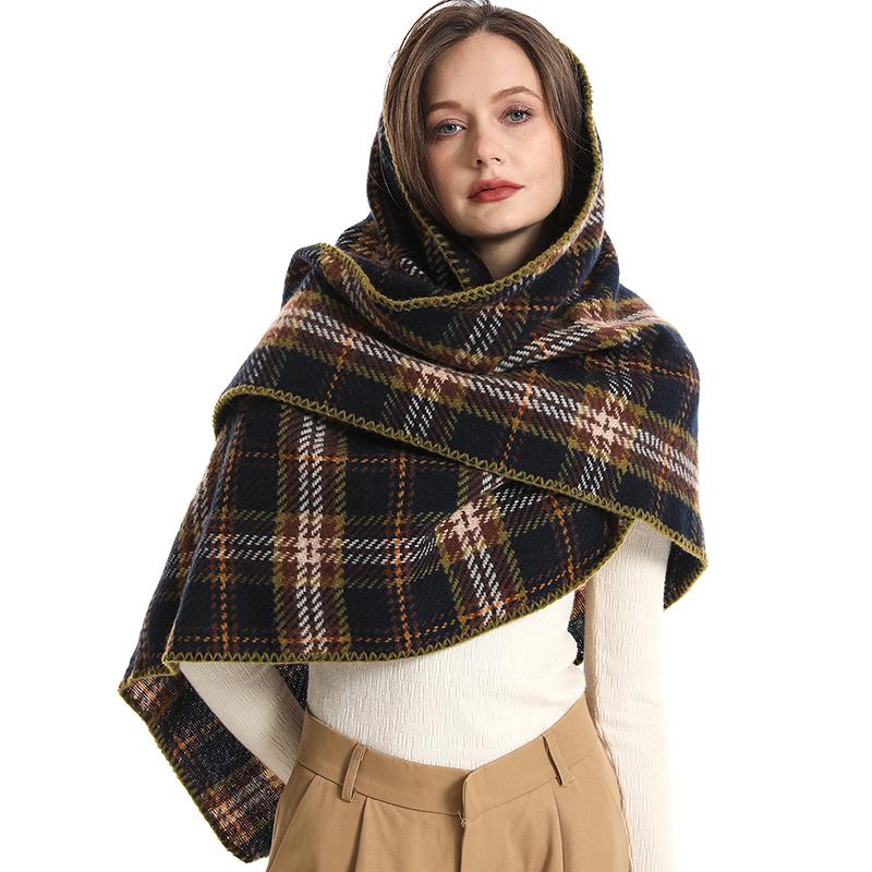 Luxury Cashmere Winter Scarves Women Triangle Pashmina Shawl Korean Pareo Cape Plaid Headscarf Wrap Lady Elegant Poncho Turban