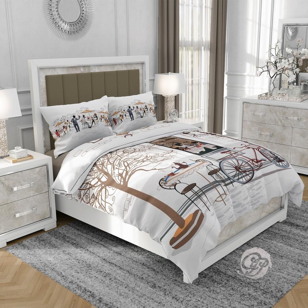 3D cotton satin bedding 160x200cm CAFE
