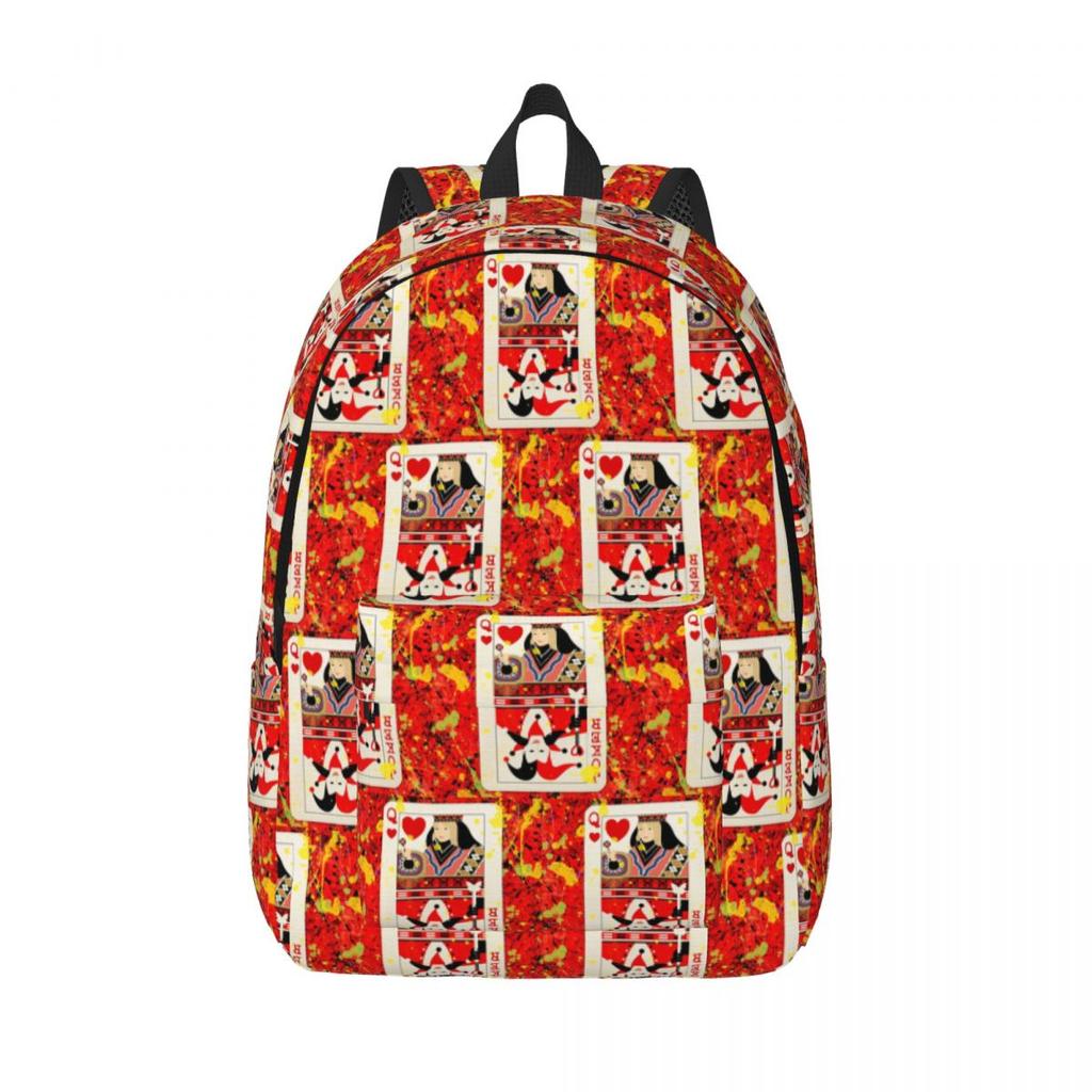 Casino Nights Red Queen Of Hearts Backpack Hot Sale Daypack Large Capacity BookBag School Bag Shoulder Bags for Men Women