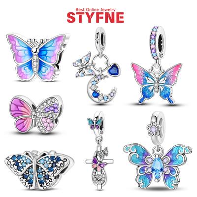 Nouveaux Charms Perles Libellule Bleue Papillon en Argent 925 Adaptés au Bracelet Original pour Femmes Accessoires Bijoux Fins DIY Perles Cadeaux