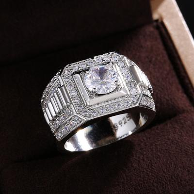 Luxury Male Wedding Ring Silver Color 18K White Round Zircon Heart Arrow Rings for Men Love  Anillos Wholesale