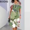 3D Hawaii Coconut Tree Print A-Line Dress Women Summer Beach Elegant Boho A-Line Dress Big Size Short Sleeve O-Neck Casual Dress