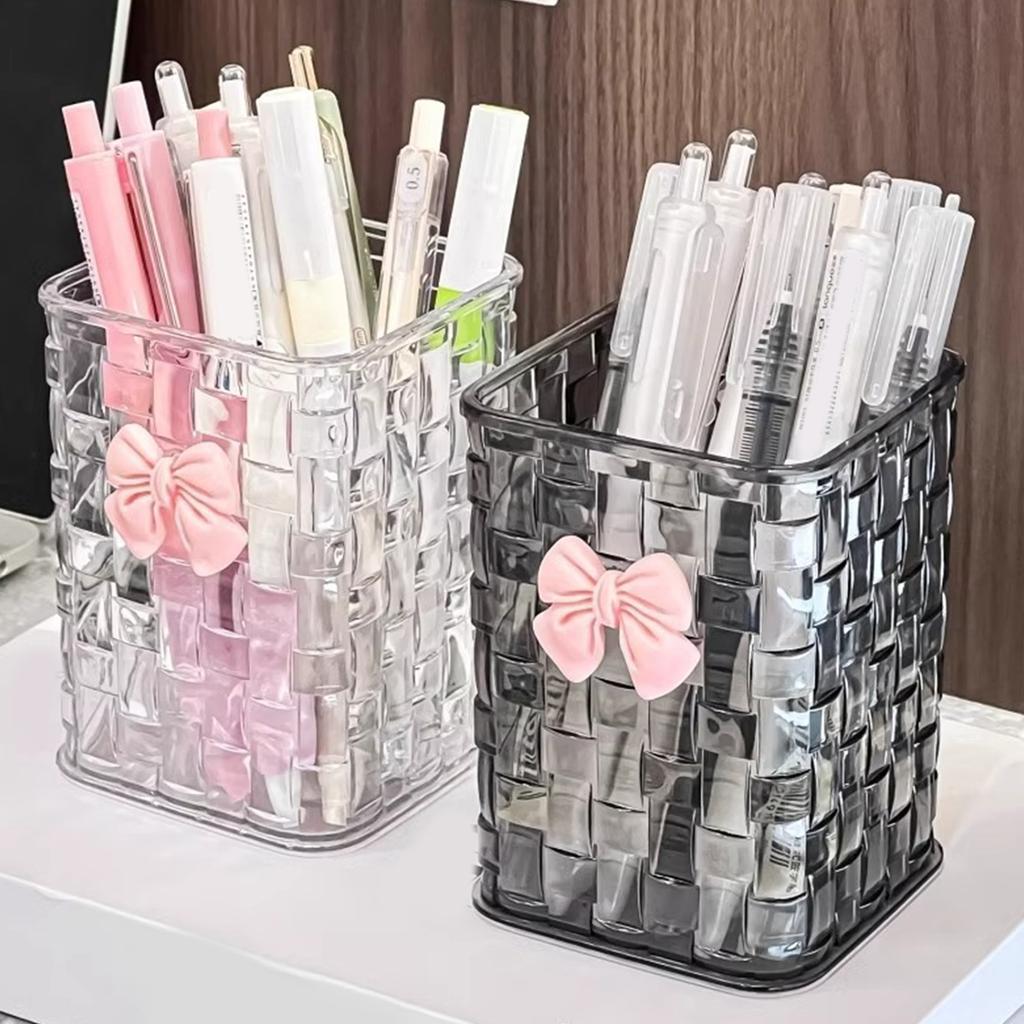 Rattan Woven Textured Pencil Cup Desktop Pen Organizers Space Saving Desktop Pen Organizers Makeup Brush Storage Box