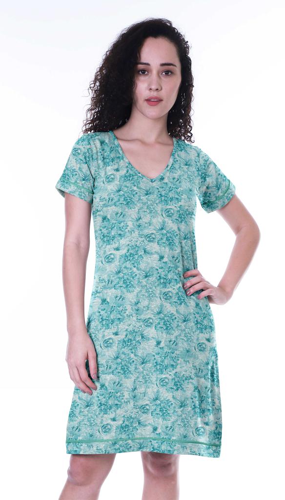 Moomaya Printed V-Neck Nightgown Sleepwear For Women  s  Nightwear  Soft