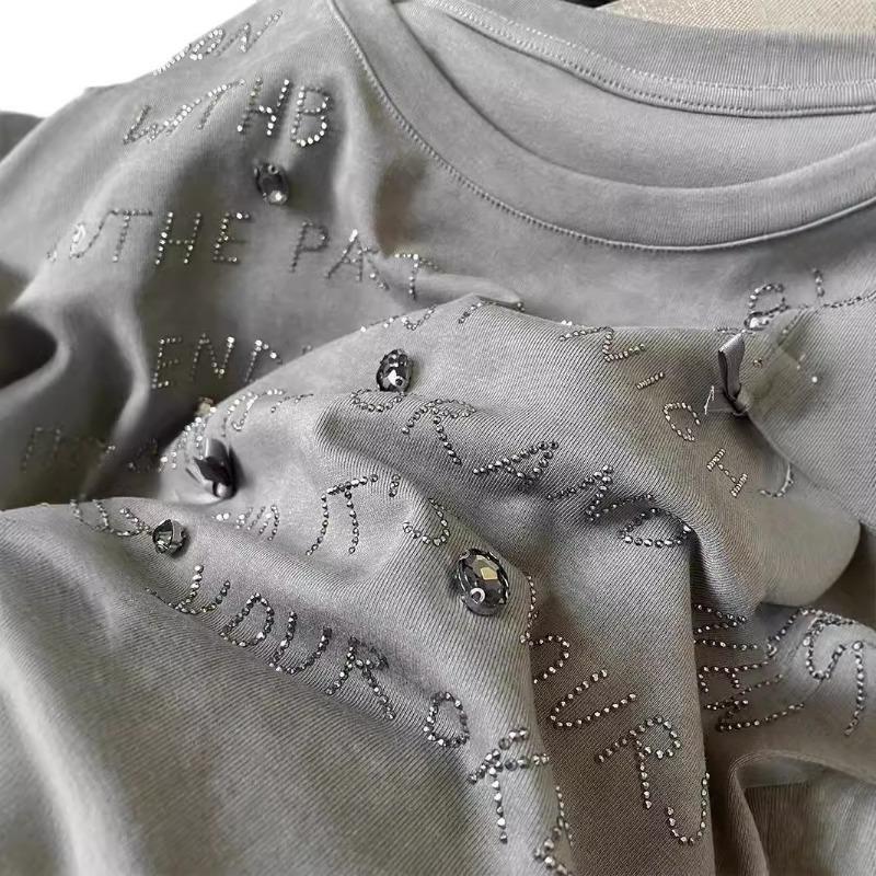 Chic Short-sleeved T-shirt for Women Summer New Style Right-shoulder Slim-fitting High-end Round Neck Right-shoulder Top