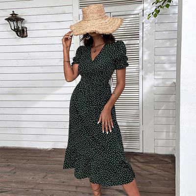 2025 Summer New Women's Clothing Polka Dot V-neck Medium and Long Dress