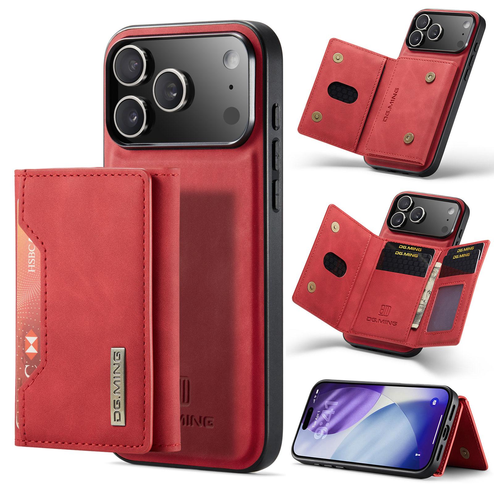 

DG.MING M2 Series for iPhone 17 Pro Case PU+PC+TPU Phone Cover Detachable Wallet Red