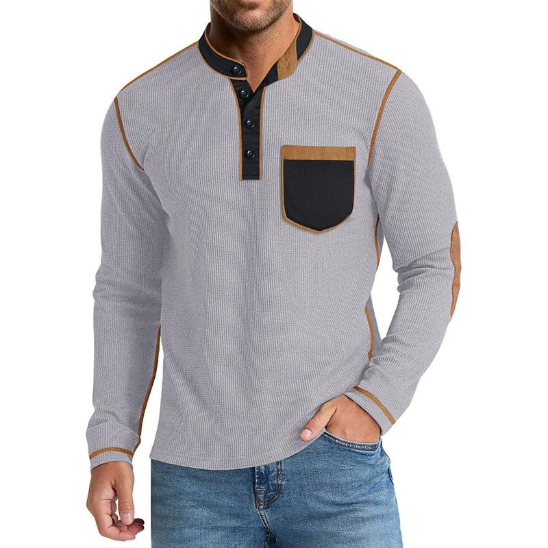 Long-sleeved Stand-up Collar Men's Autumn and Winter New Cotton Waffle T-shirt Casual Solid Color Bottoming