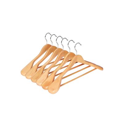Suit Hangers, Set of 6, Solid Wood Contoured Hangers with Extra Wide Shoulders, Non-Slip for Outfits, Shirts, Coats, Jackets, Trousers