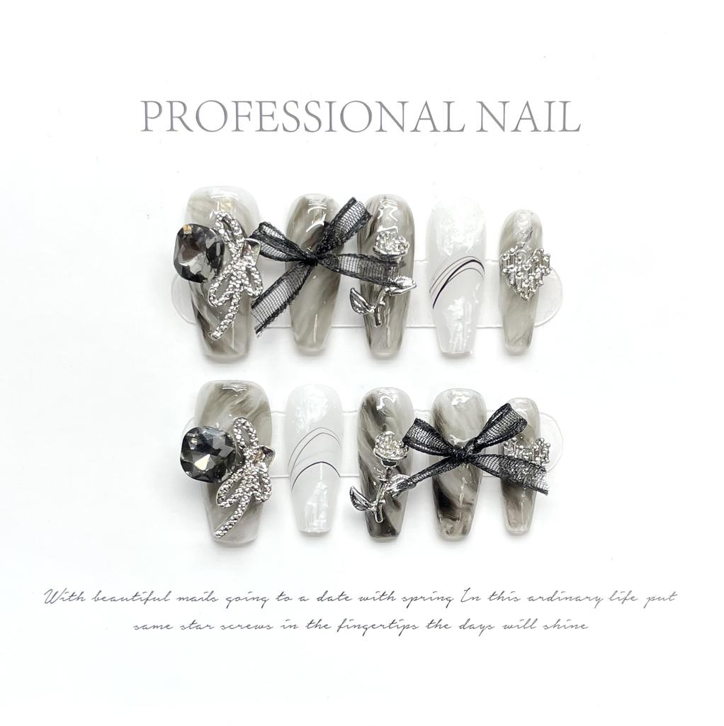 10pcs/set Purely Handmade Wearable Nails Removable Nail Art French Simple False Nails Finished Long and Short Nails