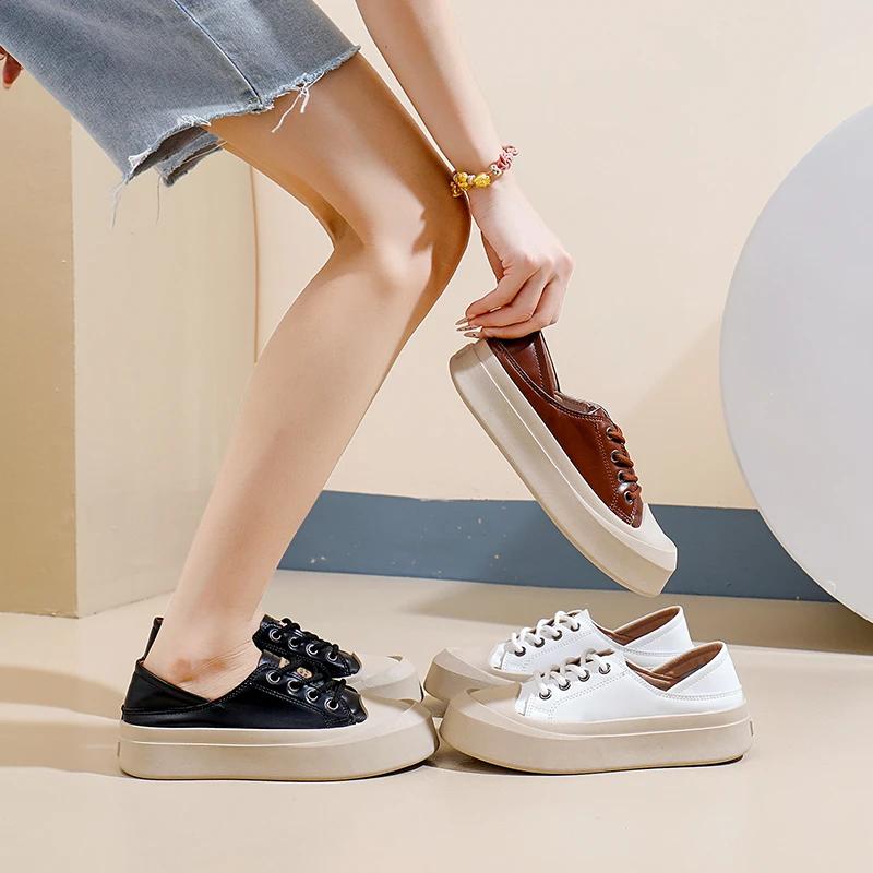 fashion 2024 Fashion Women's Shoes Front Lace-up Women's Vulcanize Shoes  New Round Head High Quality Color Matching Ladies Casual Shoes