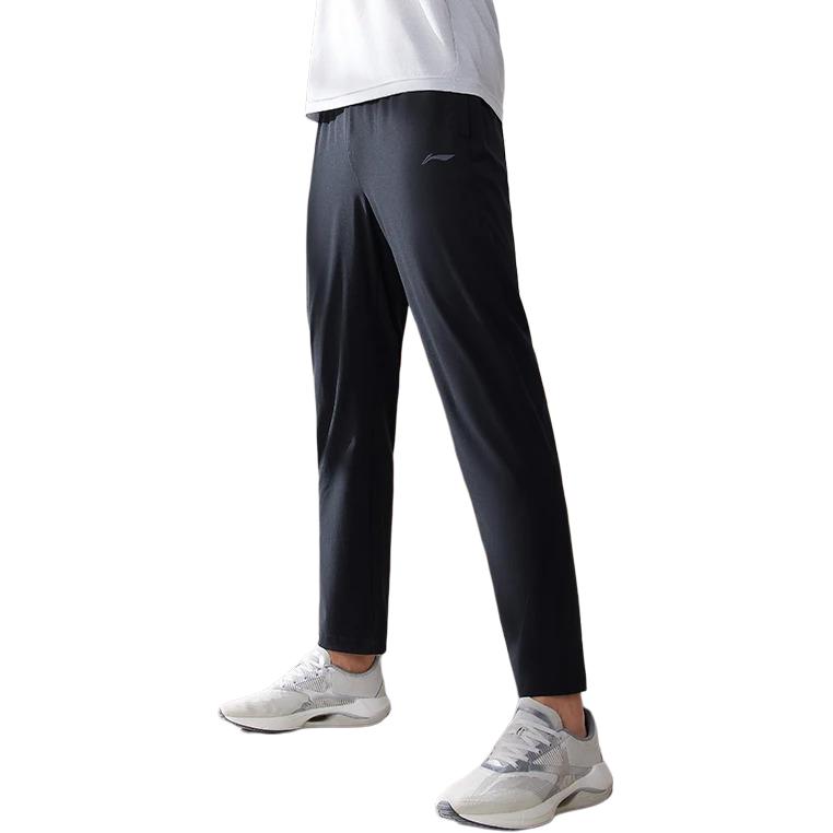 Li-Ning Solid Color Logo Elastic Waist Straight-Leg Quick-Drying Knit Sports Pants Men Bottoms Black AYKT205-1