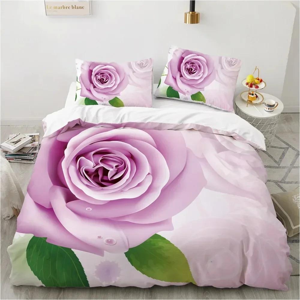 Pink Rose Flowers Bedding CollectionDuvet Cover Comforter Bed Collection Quilt Cover PillowcaseKing Queen Twin Size Boys Girls Adultse