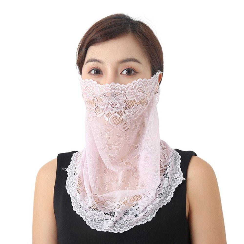 Hiking Hanging Ear Solid Color Sports Scarf Cycling Neck Scarf Face Cover Lace Mask Face Scarves
