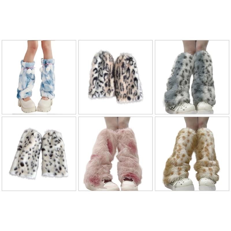 Coprigambe Pellicciati Ispessiti da Donna Lunghi Comodi Polsini per Stivali per Calore alla Moda Scaldamuscoli Peluche Morbidi con Fantasia Leopardo