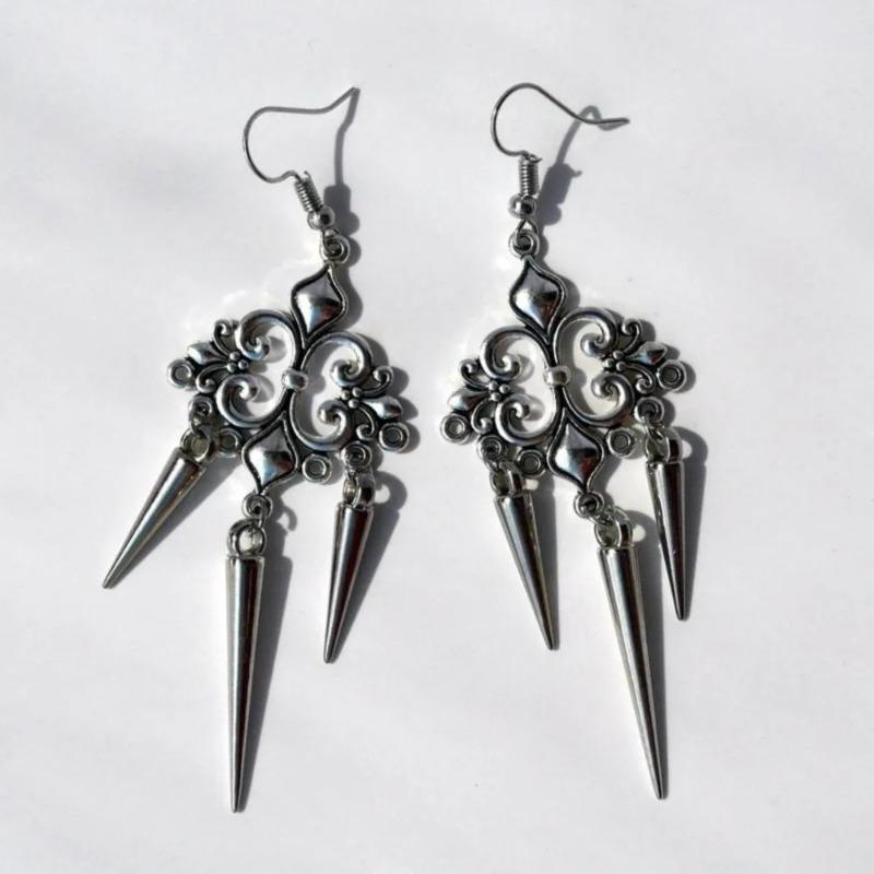 Vintage Gotischer Hofstil Quasten Ohrhänger Für Damen Silberfarbe Goth Punk Schmuck Zubehör