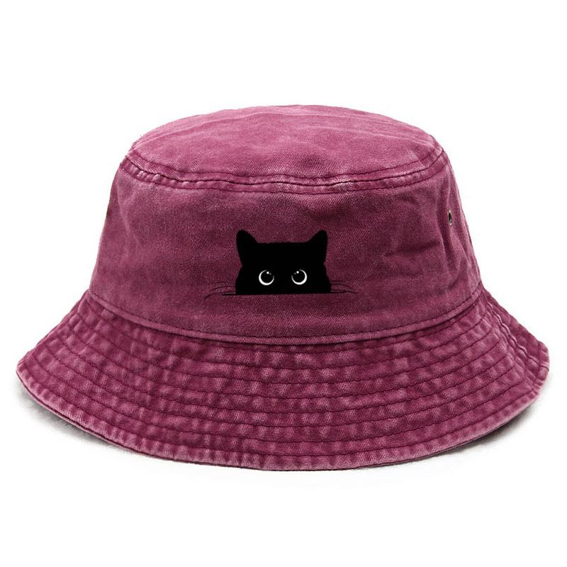 Aanpasbare Kattenontwerp Katoenen Gewassen Bucket Hat Vintage Vissershoed Voor Dierenliefhebbers Zonbescherming Buiten Straatkleding Reishoed black