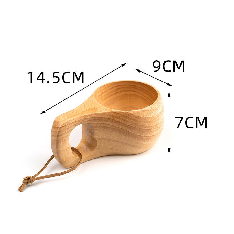 Finnland Kuksa Gummiholz Wasserbecher Tragbarer Kaffeebecher mit Henkel Rindsleder Seilhaken Saft Milch Bier Tee Tasse Outdoor Trinkgeschirr