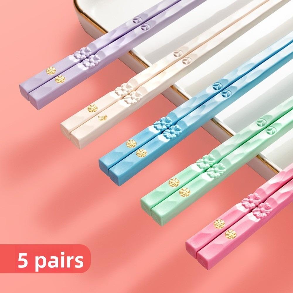 

5 Pairs Alloy Chinese Chopsticks Non Slip Food Clip High Quality Chop Sticks Mix light colors