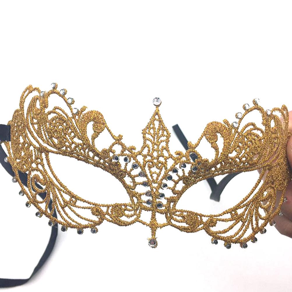 Women's Gold Lace Venetian Eye Mask with Diamond Embellishment Ideal for Masquerade Costume Cosplay Party Lace Mask