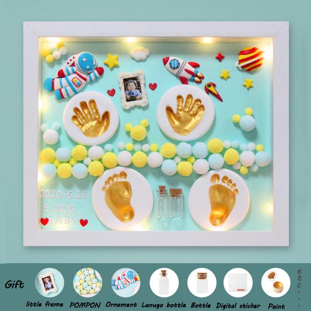 Vollmond-Baby-Fußabdrücke, Handabdruck-Stempelkissen-Set, Fotorahmen, Säuglingsfuß- und Handabdruck, Neugeborenen-Meilenstein, Souvenirs, Gießen