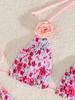 2024 Trendy Pink Two-Piece Bikini with 3D Floral Design - Women's Backless and Tie-Up Swimsuit