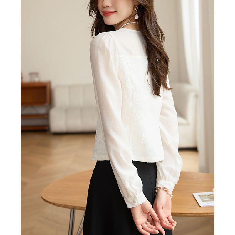 Relief New Chinese Jacquard Chiffon Shirt Breathable White Temperament Chinese Style Shirt Top