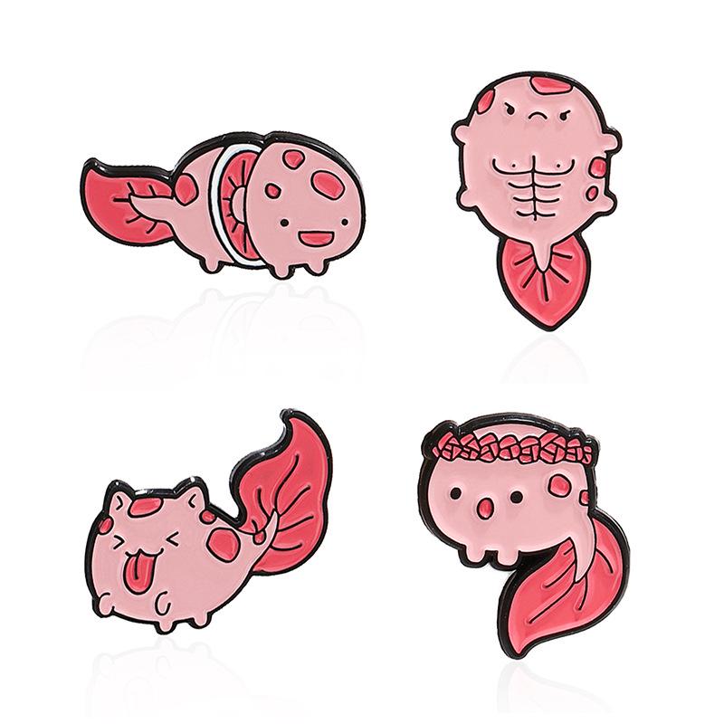 Cartoon Rosy Dollfish Badge: Adorable Brooch with Flower Wreath