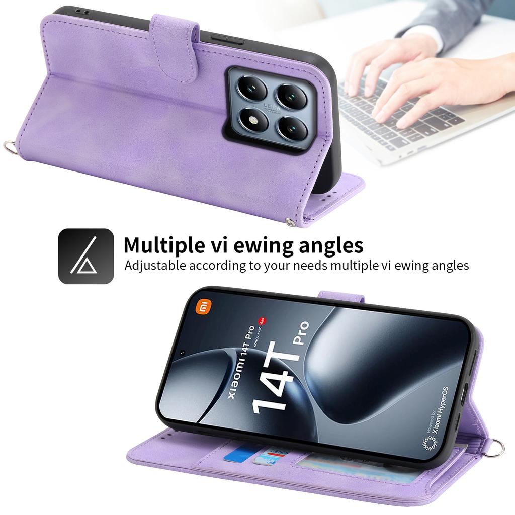 For Xiaomi 14T Pro Case Flower Pattern PU Leather Wallet Phone Cover with Strap