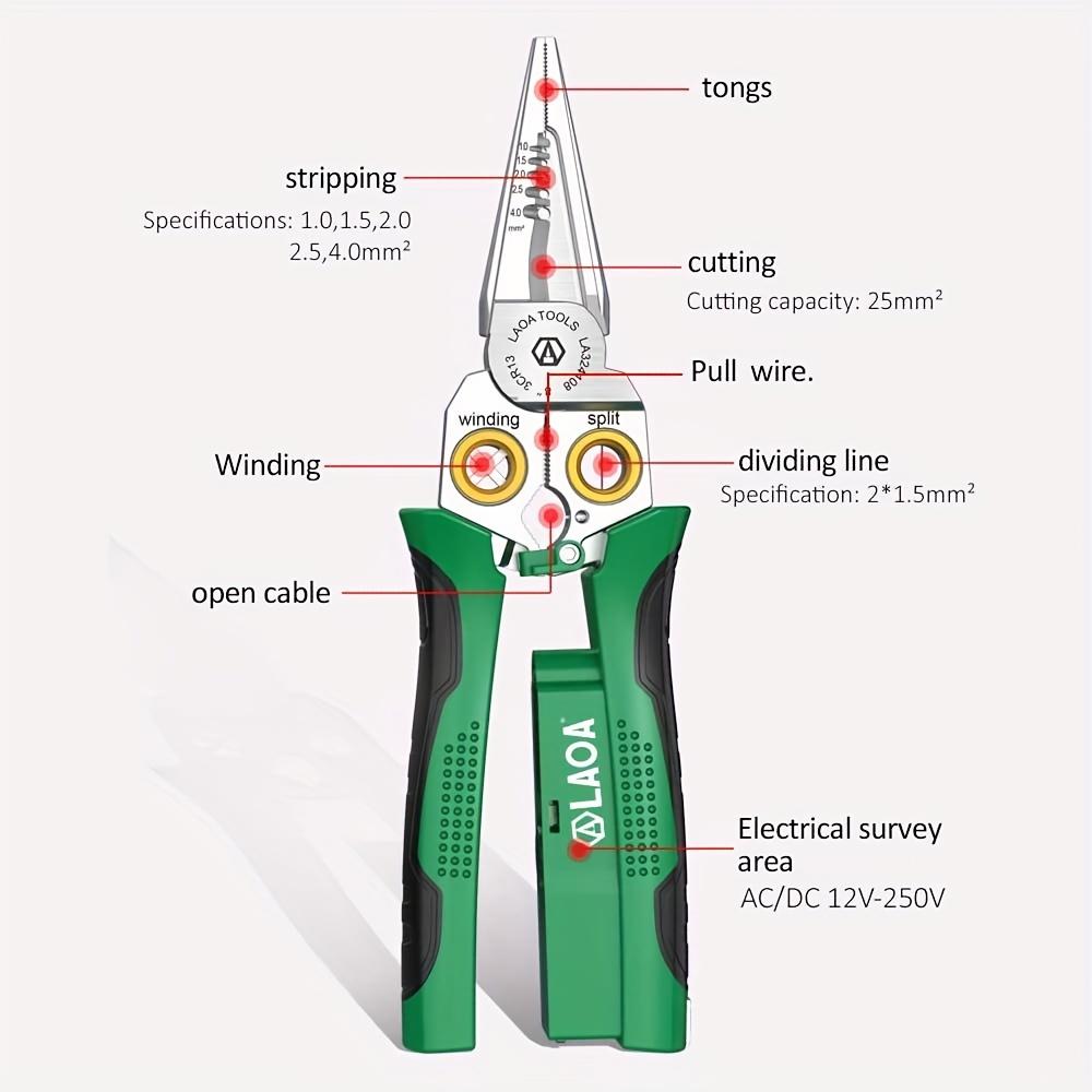 

Плоскогубцы электрика 8-в-1 многофункциональные ножницы для зачистки проводов с электрическим тестом нескользящие плоскогубцы для зачистки проводов зелёный