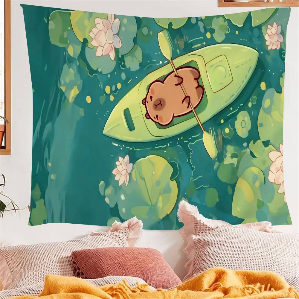 Süße Capybara Cartoon Sommer Wandteppich Kunstdruck Japanischer Wandbehang Anime Wandbehang Heimdekoration