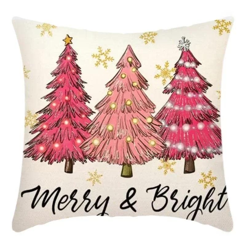 40/45cm Christmas  Cotton Linen Decorative Navidad Elk Snowman Santa Tree Cushion Cover Sofa Pillow Case