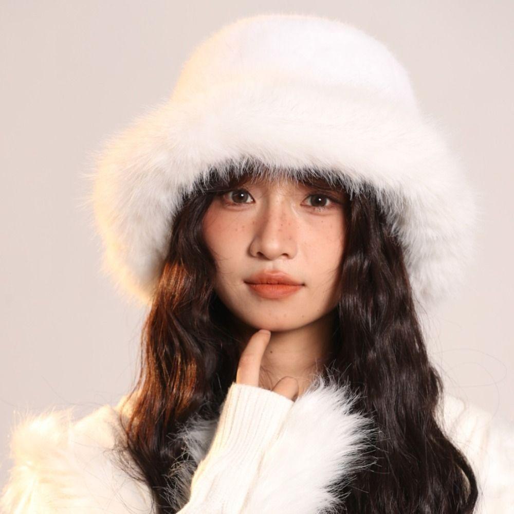 Fluffy Hat Plush Bucket Hat Warm Winter Cap Casual Beanie Hat Female/Girls