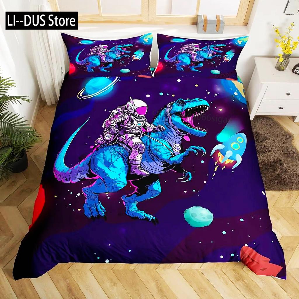 Astronaut Duvet Cover Set Cartoon Space Astronaut Decor Bedding Set Soft Breathable Comforter Cover With Pillowcase With Zipper