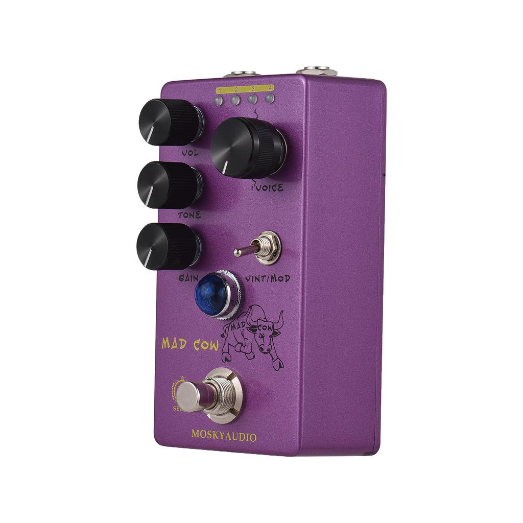 MOSKYAUDIO MAD COW Guitar Distortion Effects Pedal GAIN/VOL/TONE/VINT/MOD/4-Mode Knob DC 9V 6.35mm