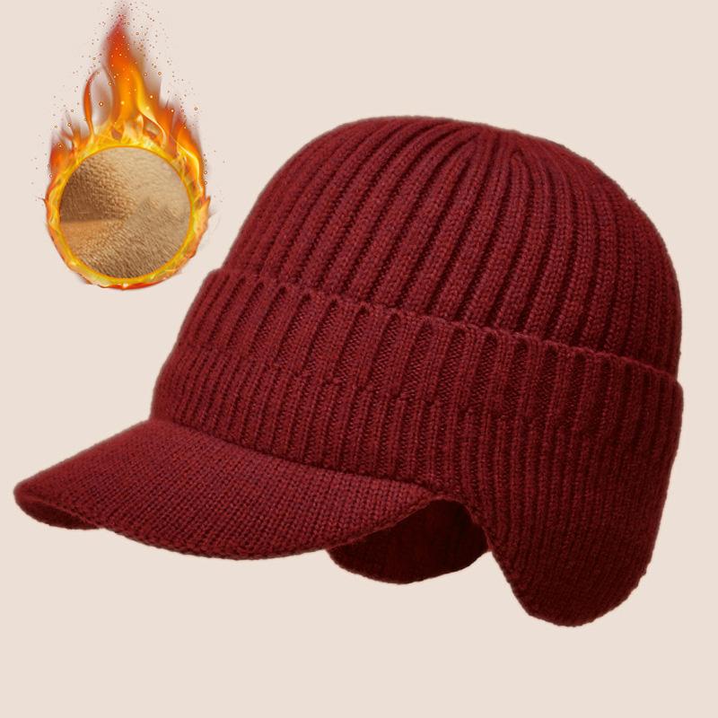 WTEMPO Men's Warm Knitted Outdoor Plush Peaked Caps Autumn Winter Windproof Cold-proof Versatile Ear Protection Hats