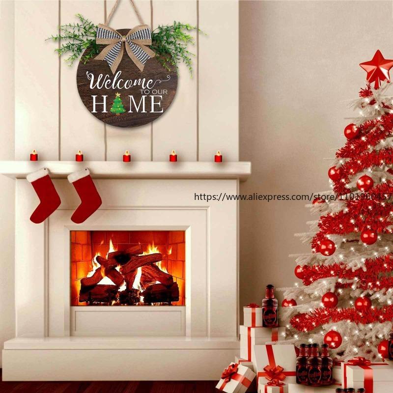 Welcome Hanging Circular Sign Wall Hanging Piece Magnetic Style Can Be Pasted Wooden Sign Door Decoration