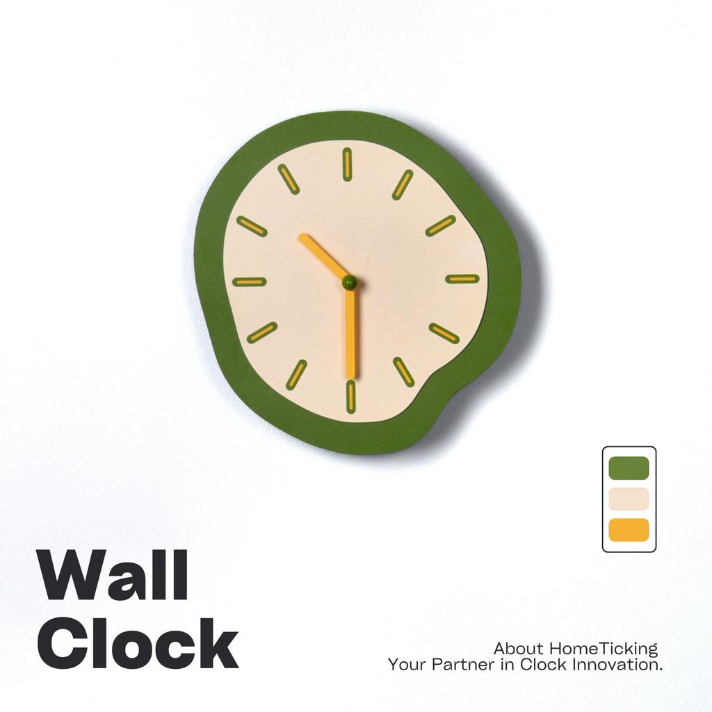 Wall Clock Living Room Wall-mounted Silent Clock Modern Simple Green and Orange Color Home Clock Decorative Clock